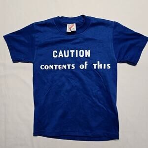 Vintage Jerzees Caution Graphic Tee Blue Made in USA Youth XS 90s T-Shirt